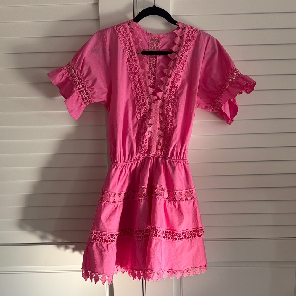 Peixoto Pink Lace Trim Casual Dress